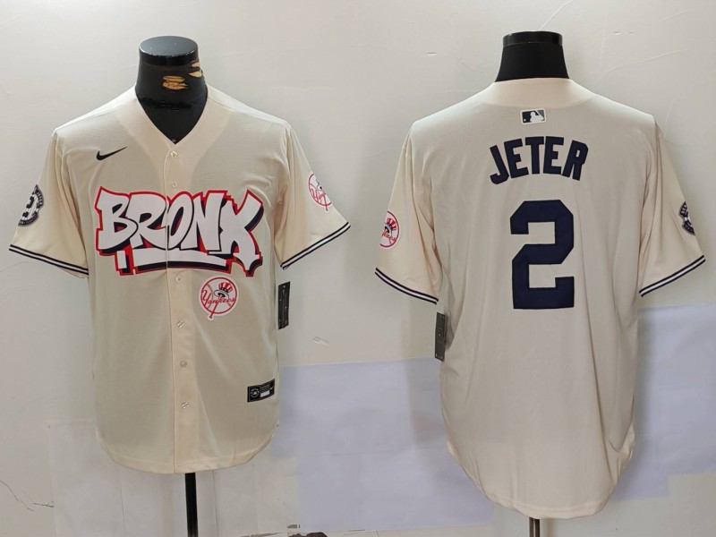 Men New York Yankees #2 Jeter Cream joint name 2024 Nike MLB Jersey style 3->new york yankees->MLB Jersey